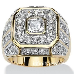 Lab-Created 3.86CT Round Cut Diamond Men's Wedding Ring 14K Yellow Gold Finish - Picture 1 of 7