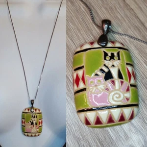 Ceramic Artisan Cats Pendant Sterling Silver Golem Studio Art To Wear - Picture 1 of 4