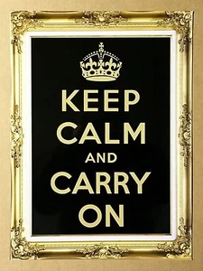Keep Calm and Carry On Black/Gold - Tin Metal Wall Sign - Picture 1 of 1