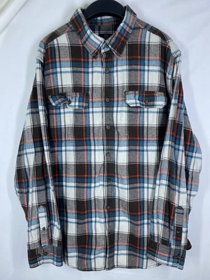 Camisa George Para Hombres 2XL Marrón Blanco Bolsillo a Cuadros Abotonado Manga Larga Franela EE. UU. Foto 1 de 4