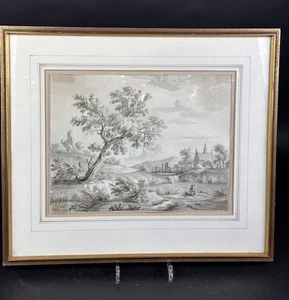 18th century Dutch landscape with figures original watercolor painting - Picture 1 of 5