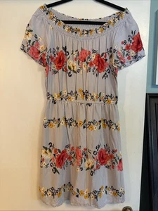 Old Navy Dress Womens Size Small Midi Gray Blue Floral Design - Picture 1 of 6