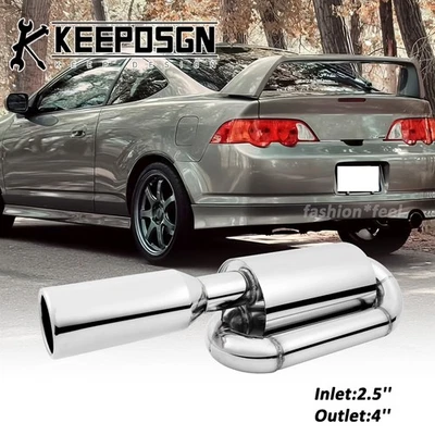 2.5' Inlet Twin Loop Exhaust Muffler Resonator Tail Pipe Tip For Honda Acura RSX - Imagem 1 de 4