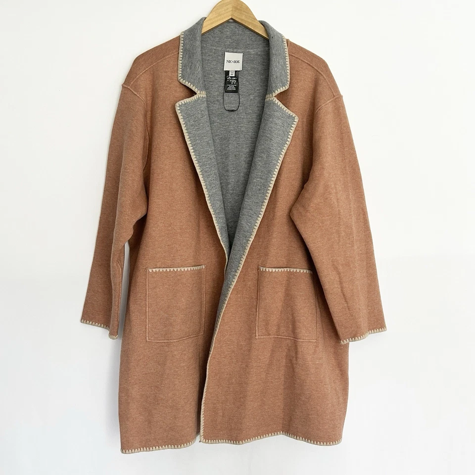 Nic Zoe Quiet Luxury Open Front Cardigan Womens 2X Camel Capsule Minimalist - Image 1 of 4