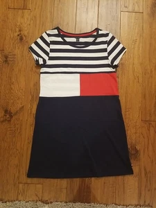 NEW Tommy Hilfiger Designer Girls Logo Cotton Flag Dress Red White Blue Sz XL 16 - Picture 1 of 5