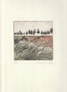 1976 Dietlinde Andruchowicz Landschaft mit Bäumen Original-Radierung signiert - Imagen 1 de 2