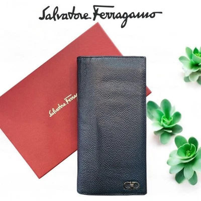 Cartera Larga Salvatore Ferragamo Doble Gancini Doble Plegable Azul Marino Excelente Regalo Envío Gratis Foto 1 de 4