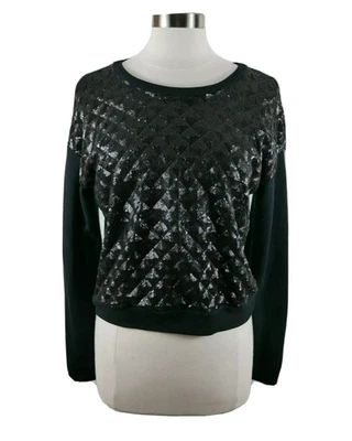 Suéter corto Hollister para mujer cuello redondo negro lentejuelas mediano Foto 1 de 4