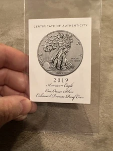 2019 S ENHANCED REVERSE PROOF SILVER EAGLE COA ONLY, CERTICATE 23565 - Picture 1 of 2