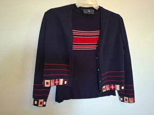 St. John Sport By Marie Grey 2 Pc Navy Stripe Wool Cardigan+Short Sleeve P Yaht  - Picture 1 of 24