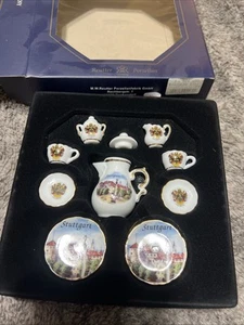 Set da tè vintage Reutter Porcelain Germany porcellana miniature 9 pezzi - Foto 1 di 1