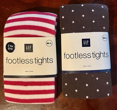 2 pair NWT Gap Kids Girls sz M L 7-10  Footless Tights Pink Stripe & Brown Print - Image 1 of 2