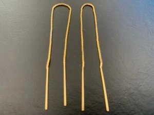 14K Gold on 925 Sterling Silver Thread Threader Earrings Bar Chain Long Vermeil - Picture 1 of 1