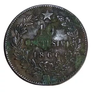 HN Regno d'Italia. Vittorio Emanuele II (1861-1878). 10 centesimi 1866CM Cu b711 - Bild 1 von 2