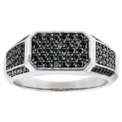 Anillo de 0,79 quilates corte redondo espinela negra enchapado en oro blanco de 14 quilates banda en racimo para hombre Foto 1 de 4