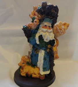 Christmas holiday decoration SANTA statue long blue old style coat with Deer - Picture 1 of 8