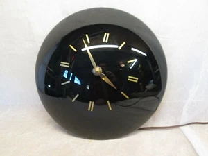 Art Deco elektrisch funktionierende runde Wanduhr SCHWARZ BUBBLE GLAS Retro Vintage Gold - Bild 1 von 11