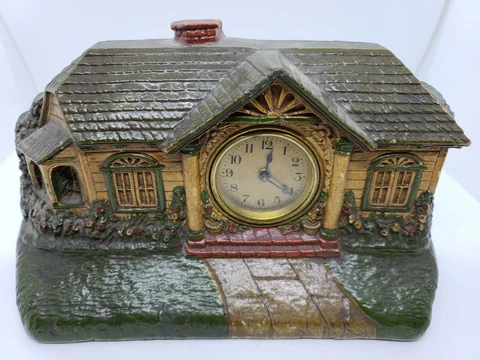 Antique Working 1926 LUX Clock Co "Bungalow Deluxe Art Clock" Novelty Desk Clock Cover