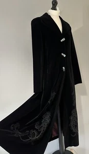 Windsmoor Black Opera Velvet Maxi Embroidered Very Long Over Coat Jacket 12 - Picture 1 of 23
