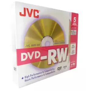 10 JVC Blank DVD-RW discs 2x - 4x 4.7GB 120 mins Rewritable JEWEL CASE JAPAN - Picture 1 of 2