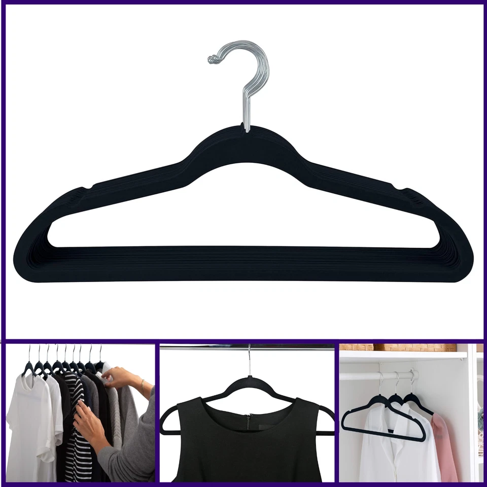 Simplify 10 Super Slim Velvet Huggable Hangers in Black