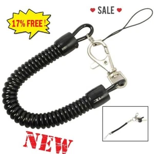 Black Metal Key Chain Retractable Clip Rings Stretchy Coil Keyring Spring NICE - Picture 1 of 12