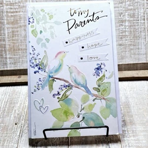 Amerikanische Grüße Osterkarte für Eltern grüne Vögel Blumen Hoffnung Liebe - Bild 1 von 11