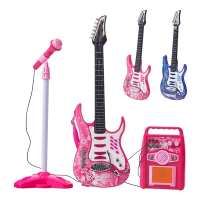 LIFELOOK Kids Electric Guitar Microphone Karaoke Set Amplifier Musical Play Toy Mic Stand