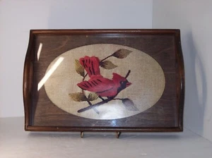 NEEDLEPOINT WOOD TRAY DISPLAY IMAGE OF CARDINAL THREE MOUNTAINEERS INC, VTG - Picture 1 of 5
