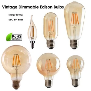 Vintage Amber Antique Retro Style Filament Light Bulbs Edison Lamp E14 B22 E27 - Picture 1 of 45