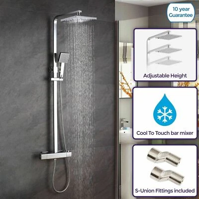 BATHROOM REPUBLIC Judeth Bathroom Thermostatic Exposed Shower Mixer Twin Head Cool Touch Bar Set