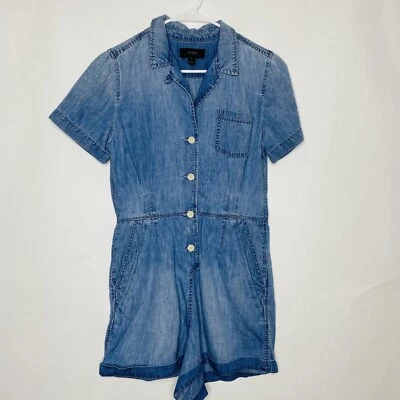 J. Pantalones Cortos Crew Mameluco Mujer 6 Azul Denim Manga Corta Botón Delantero Foto 1 de 4