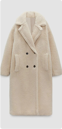 OFF WHITE [M] Cappotto donna Commense doppio tasche pile soffice bianco sporco oversize nuovo con etichette