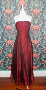 Vintage 90's Y2K Burgundy Beaded Embroidered Strapless Whimsigoth Prom Dress - Picture 1 of 7