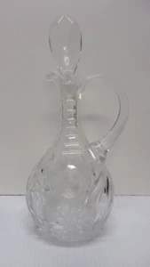 Bohemian Czech Hand Cut 11.5”H Crystal Clear Decanter with Handle & Stopper - Picture 1 of 8