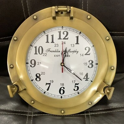 12 in Antique Nautical Navigation Marine Ship Porthole Brass Wall Decor Clock - Image 1 of 4