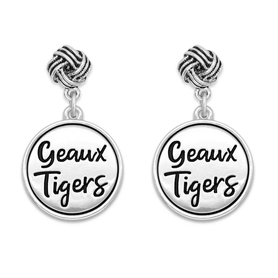 LSU Geaux Tigers Silver Twist and Shout Earrings Jewelry Gift - Image 1 of 1