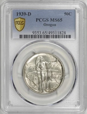 1939-D Oregon Trail Commemorative Half Dollar 50c PCGS MS65 [BN828] - Image 1 of 4