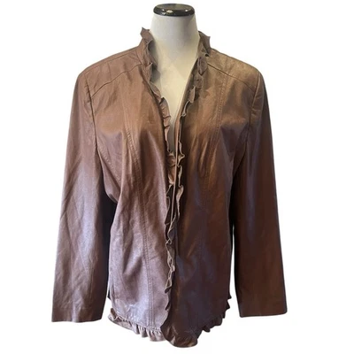 Chaqueta Tanjay Mujer 18 Marrón Imitación Cuero Volantes Abrigo Cárdigan Bolsillos Foto 1 de 4