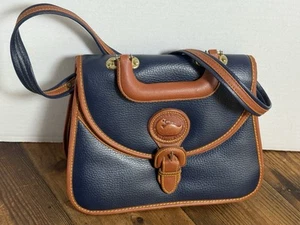 Vintage Dooney & Bourke Handtasche Tasche Allwetter Pebbled Leder braun blau Umhängetasche (C) - Bild 1 von 23