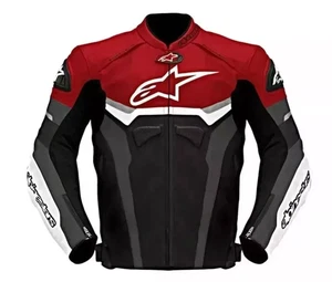 Red & Black Jacket TG-P Plus Leather Motorbike Jacket Real Leather Jacket - Picture 1 of 3