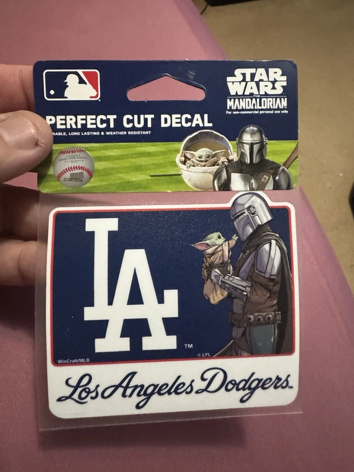 Los Angeles Dodgers Mandalorian & Grogu (baby Yoda) 4x4 Perfect Cut Decal  - Image 1 of 1