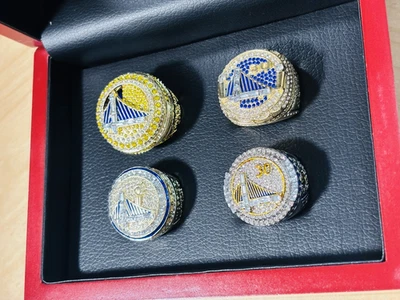 Juego de 4 anillos réplica campeonato Golden State Warriors con caja de exhibición de madera Foto 1 de 4