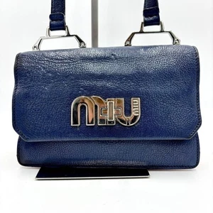 Miu Miu Leder Schultertasche Madras Turnlock Navy Leder Vintage Damen - Bild 1 von 9