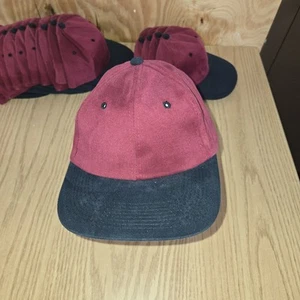 Vintage YoungAn Blank Unstructured SnapBack Hat Maroon/Blk 90s NOS - Picture 1 of 6