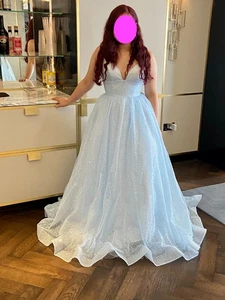 Sherri Hill Prom Event Dress Size 8 NWT Blue Sparkly Lace up Bodice - Picture 1 of 6