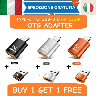 Adattatore USB OTG 120W 6A USB 3.0 A Maschio a Tipo C Femmina rapido Charger - Immagine 1 di 4