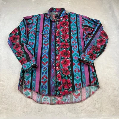 Wrangler Mens Cowboy Cut Regular Fit Western Shirt Floral Stripe Size 15 1/2 33 - Image 1 of 4