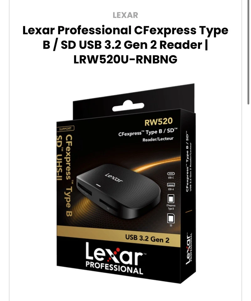 LEXAR Professional RW520 CFexpress Type B SD UHS-II Reader USB 3.2 Gen 2 - Image 1 of 1