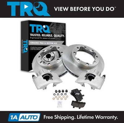 Pinzas de freno delanteras TRQ pastillas y rotores de cerámica para 1995-1997 K2500 Suburban Foto 1 de 4